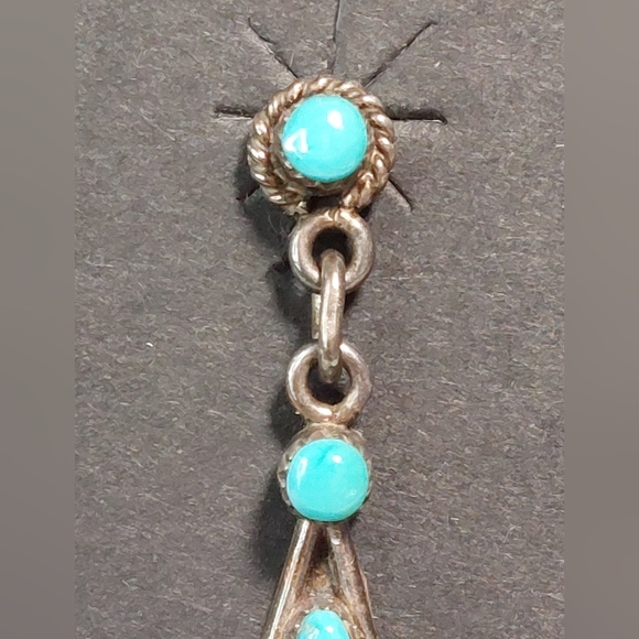 Turquoise Sterling Silver Dangle Earrings - Picture 5 of 11